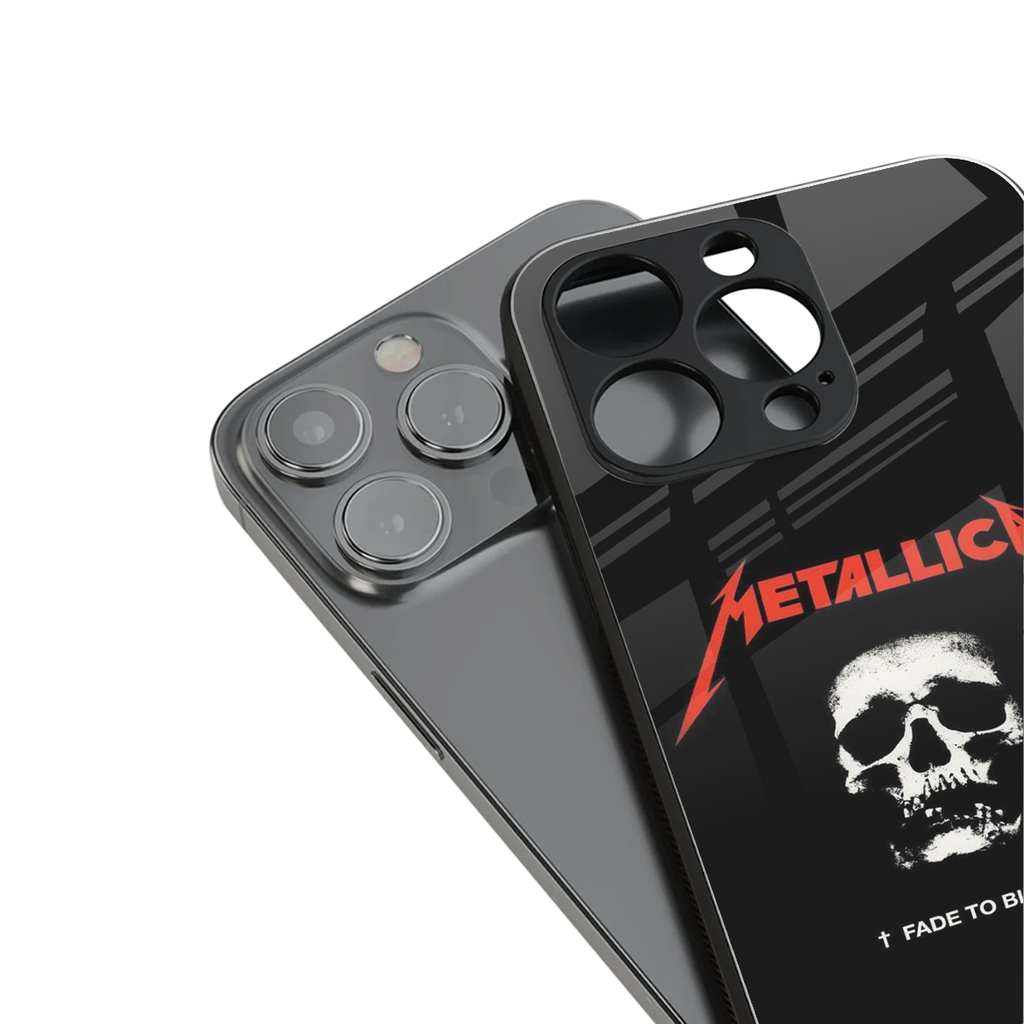 metallica black back phone cover | glass case for iphone 15 plus