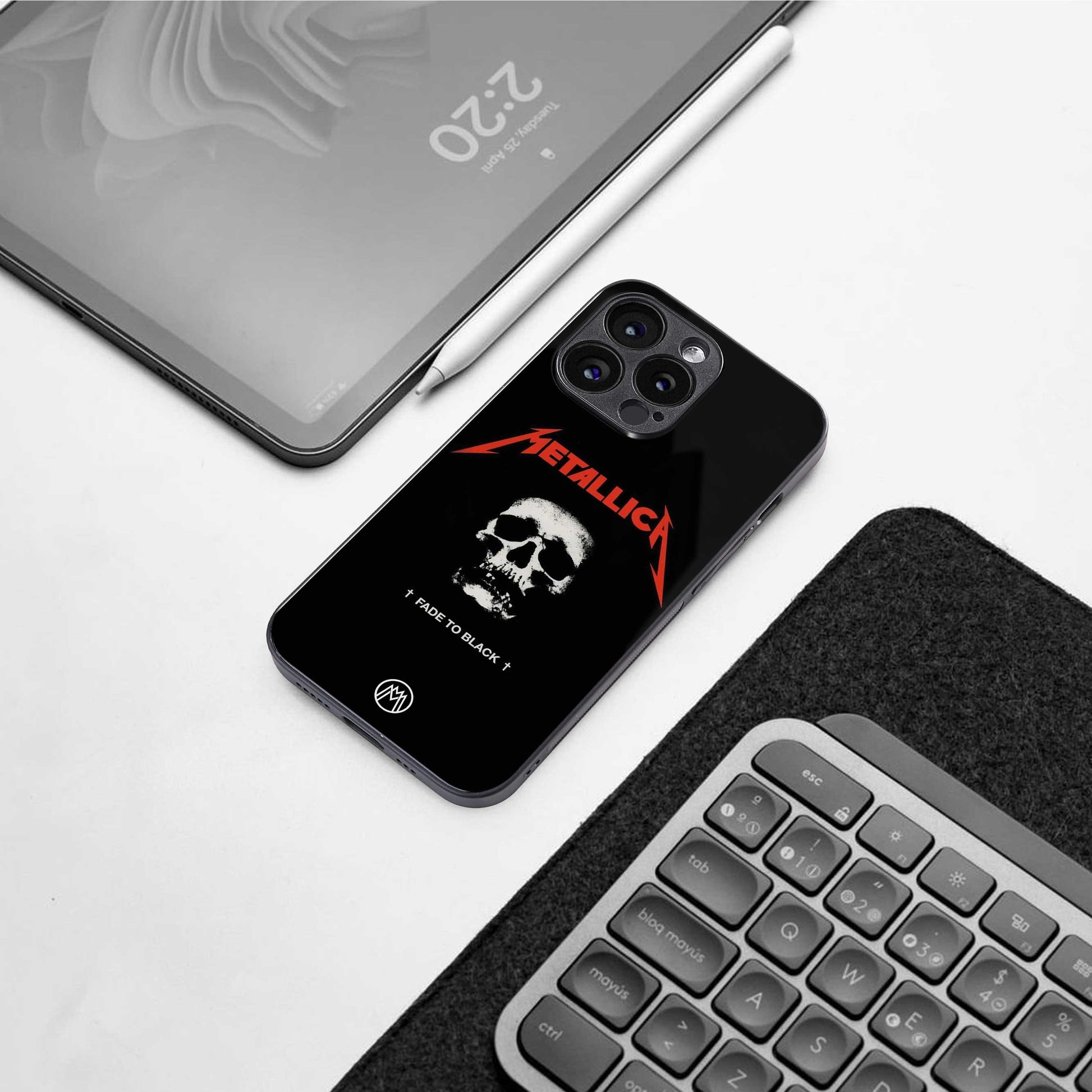 metallica black back phone cover | glass case for iphone 14 pro max