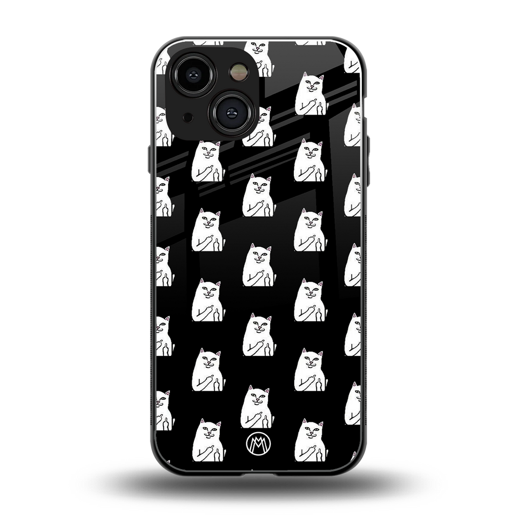 middle finger cat meme back phone cover | glass case for iphone 13 mini