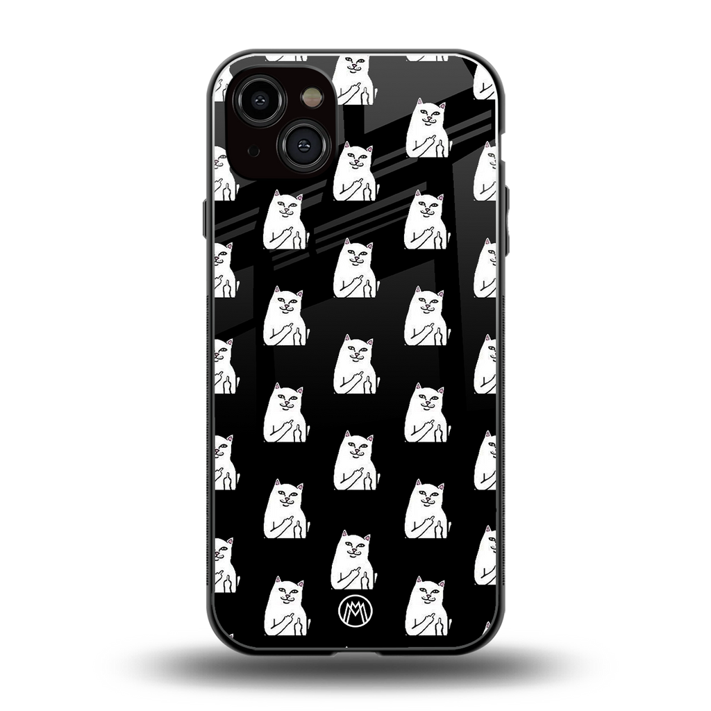 middle finger cat meme back phone cover | glass case for iphone 15 plus