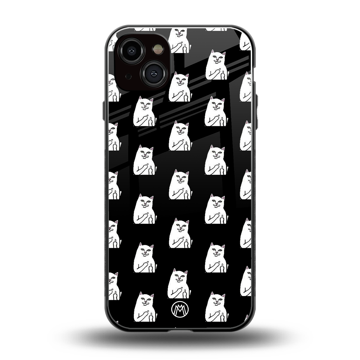 middle finger cat meme back phone cover | glass case for iphone 15 plus