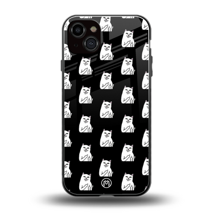 middle finger cat meme back phone cover | glass case for iphone 14 plus