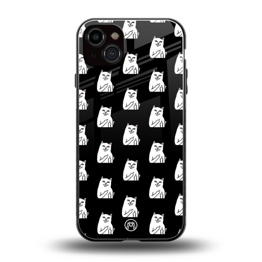 middle finger cat meme back phone cover | glass case for iphone 14 plus