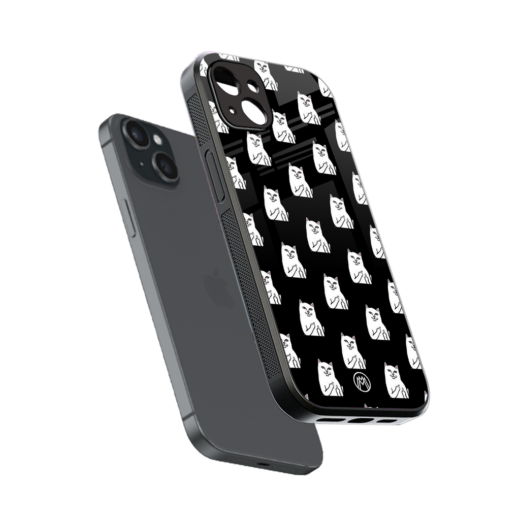 middle finger cat meme back phone cover | glass case for iphone 15 plus
