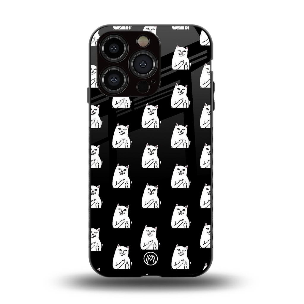 middle finger cat meme back phone cover | glass case for iphone 15 pro