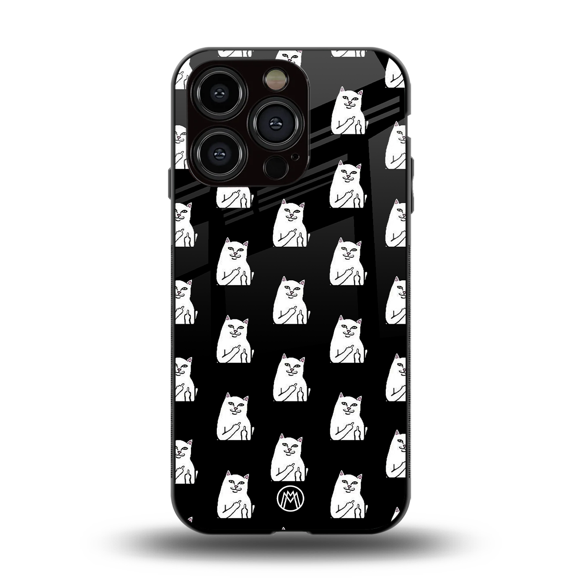 middle finger cat meme back phone cover | glass case for iphone 15 pro