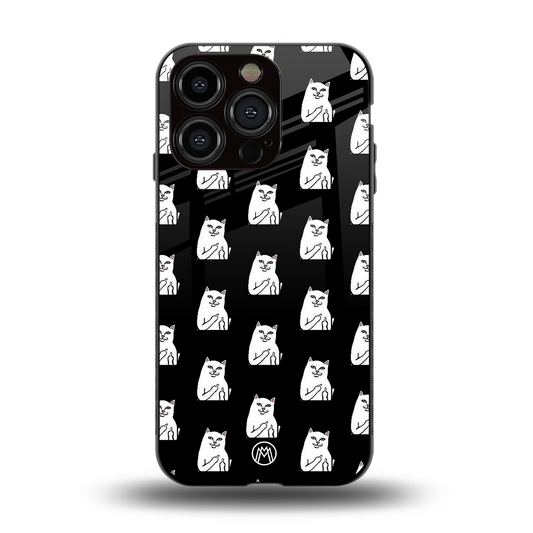 middle finger cat meme back phone cover | glass case for iphone 14 pro
