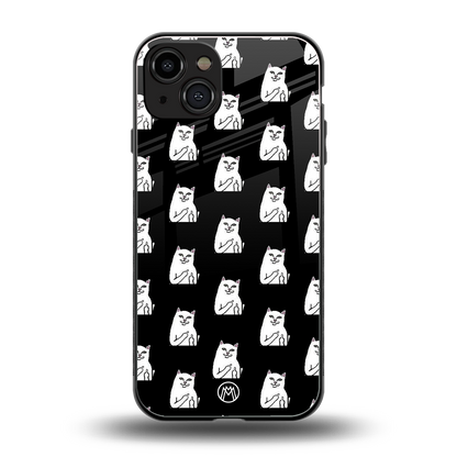 middle finger cat meme back phone cover | glass case for iphone 14