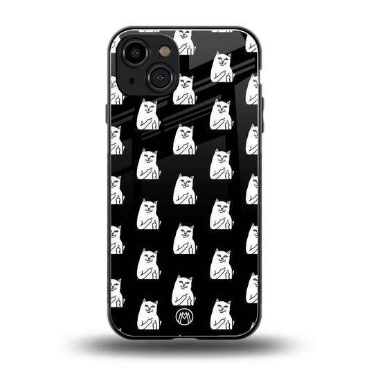 middle finger cat meme back phone cover | glass case for iphone 14