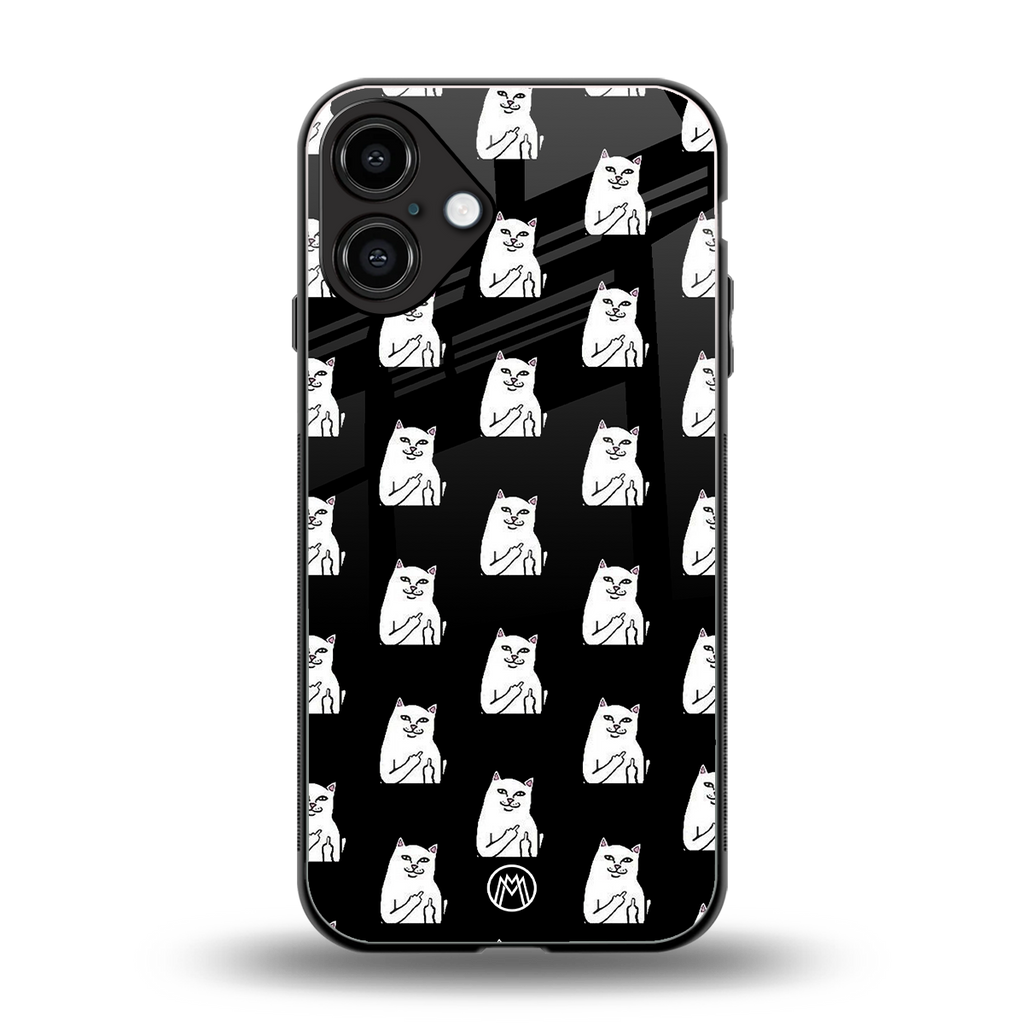 middle finger cat meme back phone cover | glass case for iphone 16 plus
