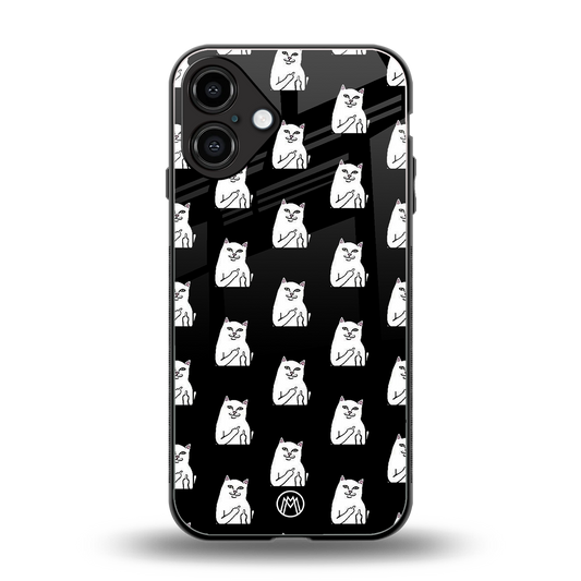middle finger cat meme back phone cover | glass case for iphone 16 plus