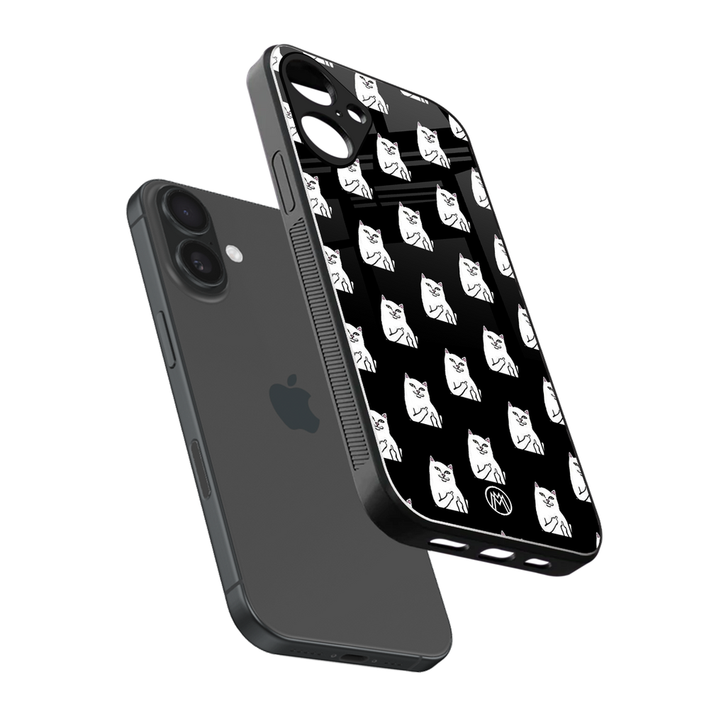 middle finger cat meme back phone cover | glass case for iphone 16 plus
