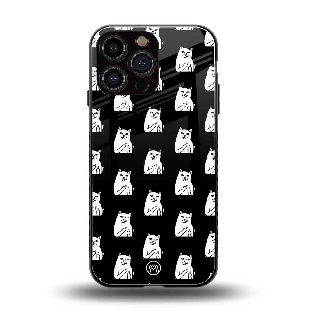 middle finger cat meme back phone cover | glass case for iphone 16 pro max