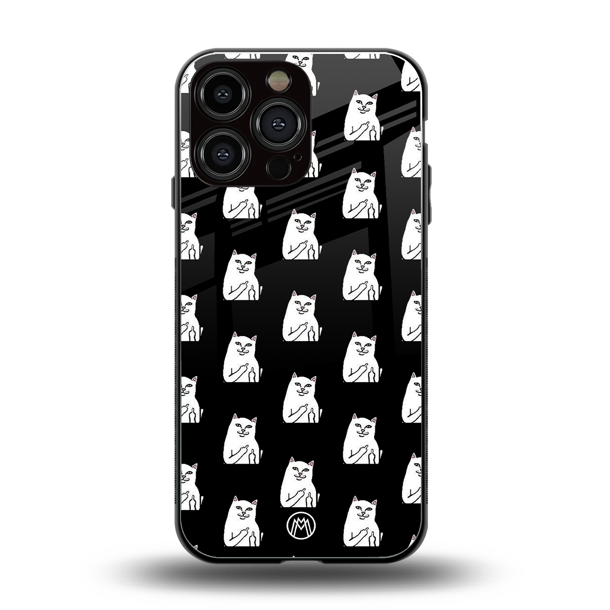 middle finger cat meme back phone cover | glass case for iphone 16 pro max