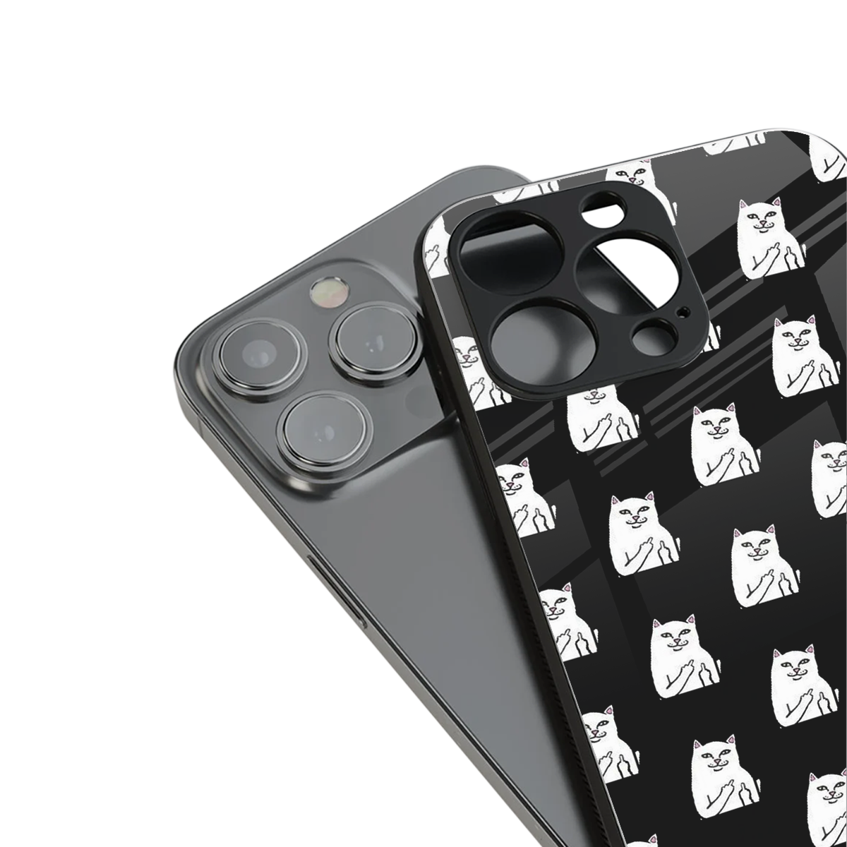 middle finger cat meme back phone cover | glass case for iphone 15 pro