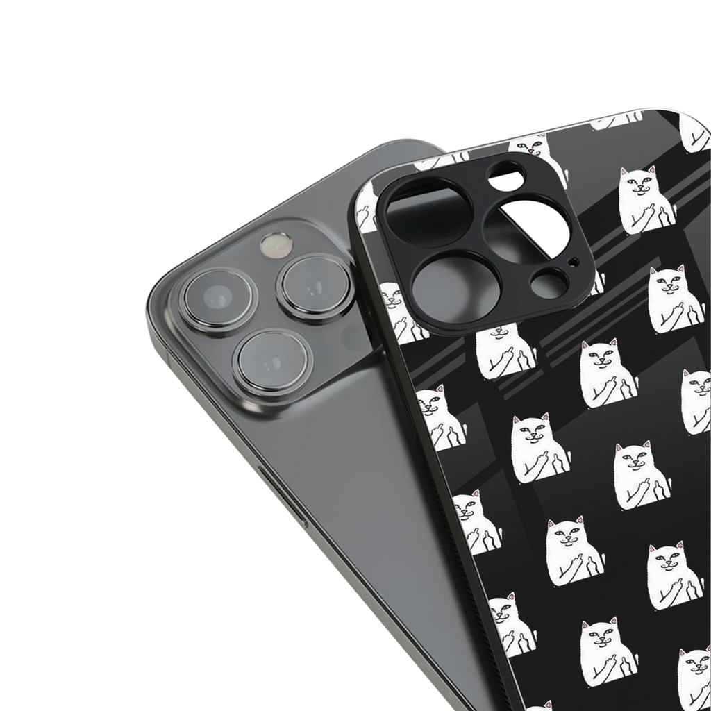 middle finger cat meme back phone cover | glass case for iphone 15