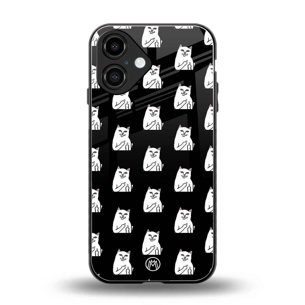 middle finger cat meme back phone cover | glass case for iphone 16