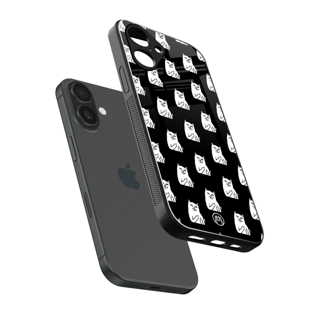 middle finger cat meme back phone cover | glass case for iphone 16