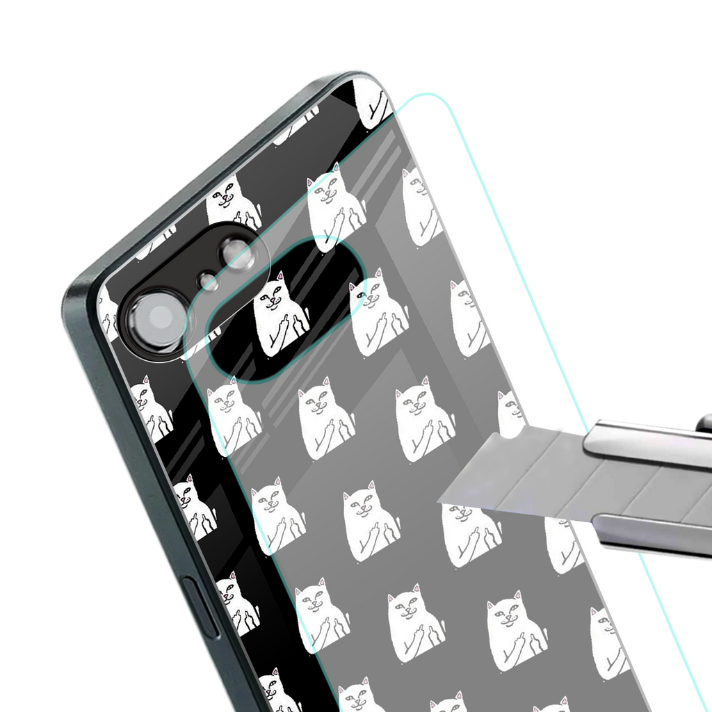 middle finger cat meme back phone cover | glass case for iphone 16e