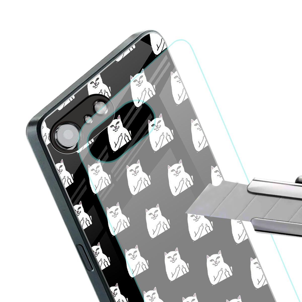 middle finger cat meme back phone cover | glass case for iphone 16e