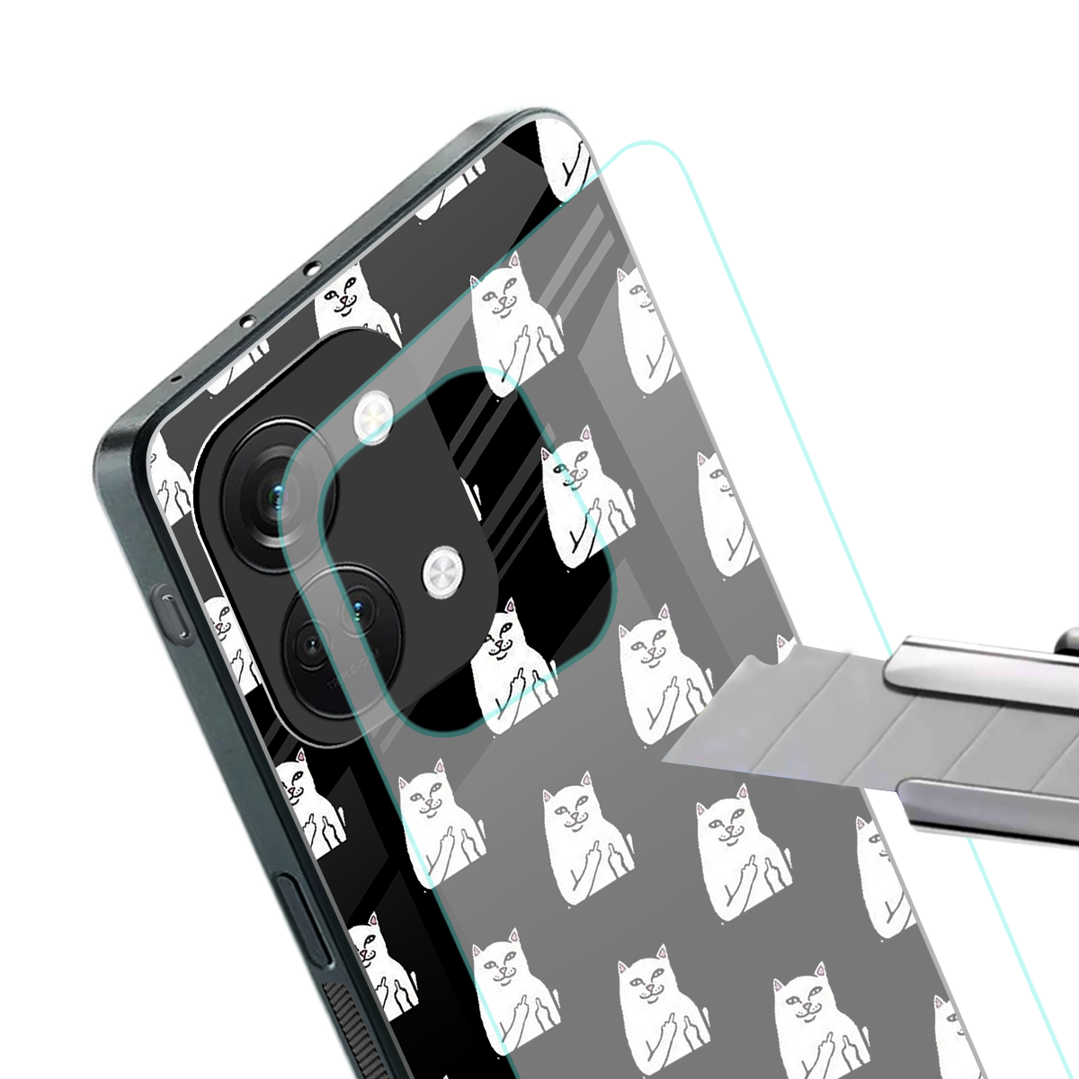 middle finger cat meme back phone cover | glass case for oneplus nord 3