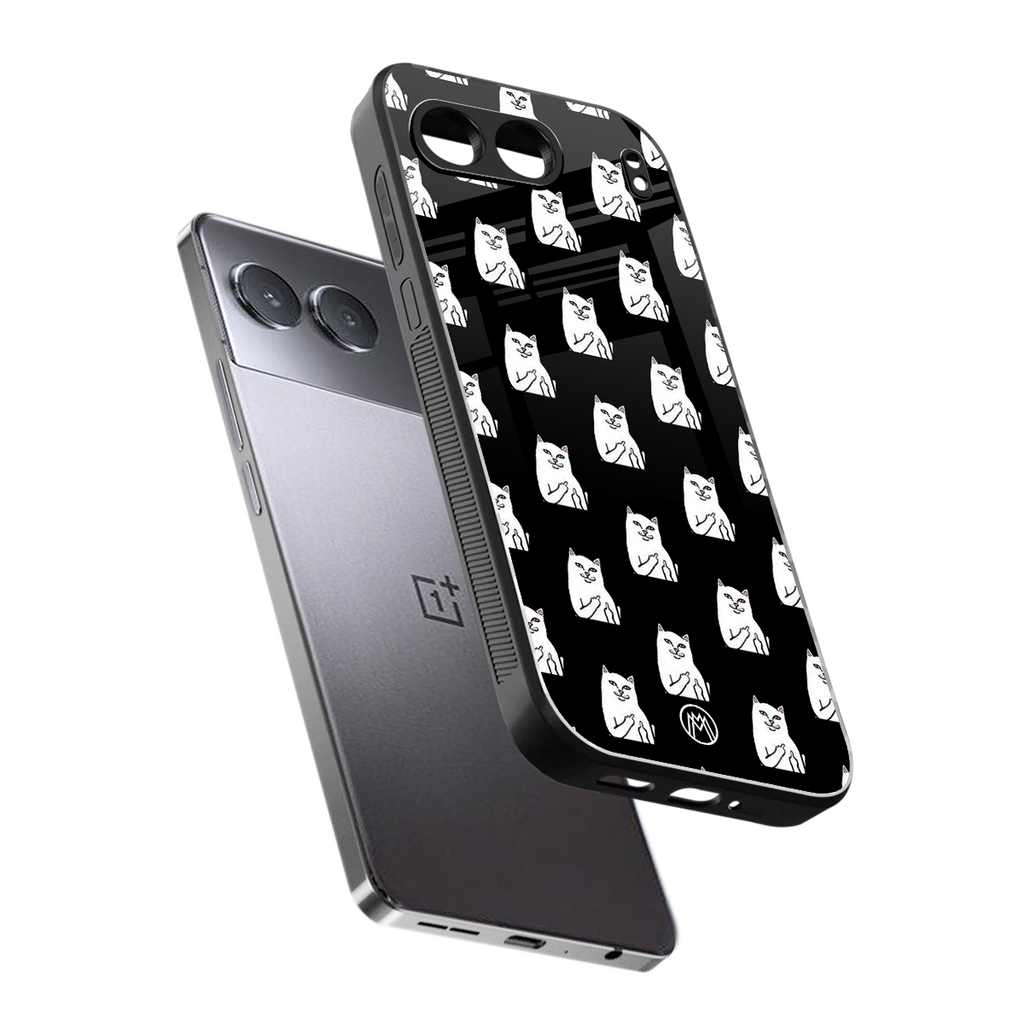middle finger cat meme back phone cover | glass case for oneplus nord 4