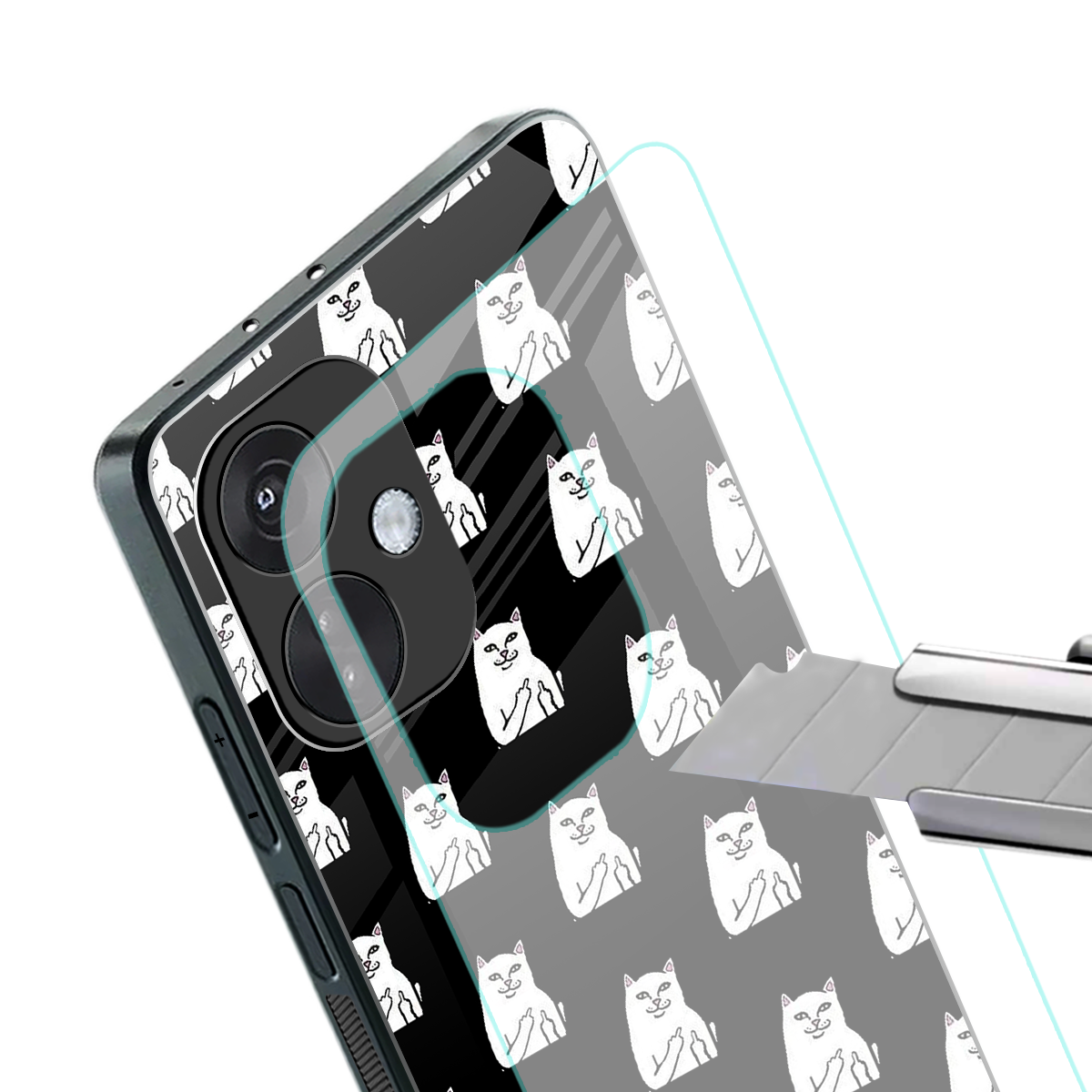 middle finger cat meme back phone cover | glass case for oneplus nord ce 3