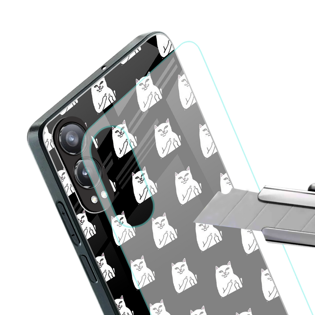 middle finger cat meme back phone cover | glass case for oneplus nord ce 4 lite