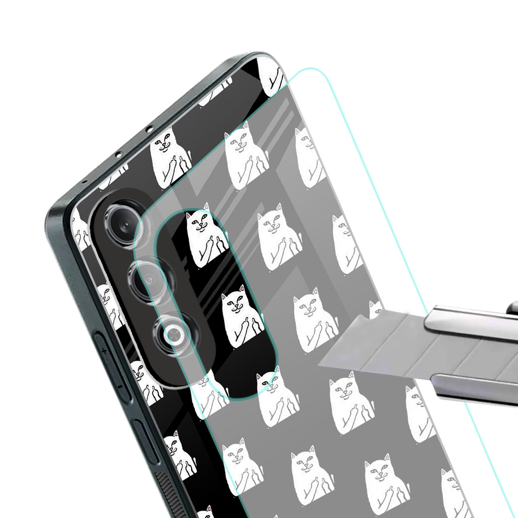 middle finger cat meme back phone cover | glass case for oneplus nord ce 4