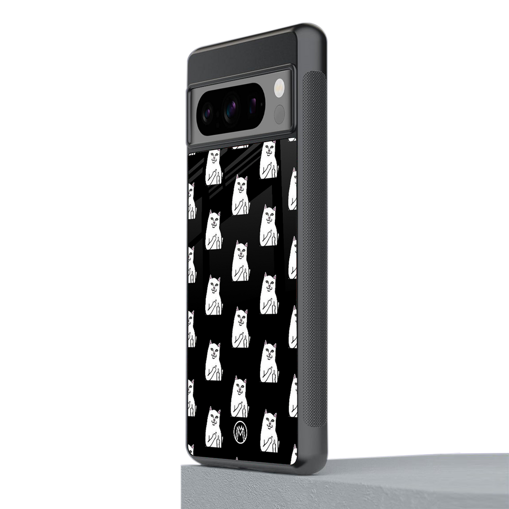 middle finger cat meme back phone cover | glass case for google pixel 8 pro