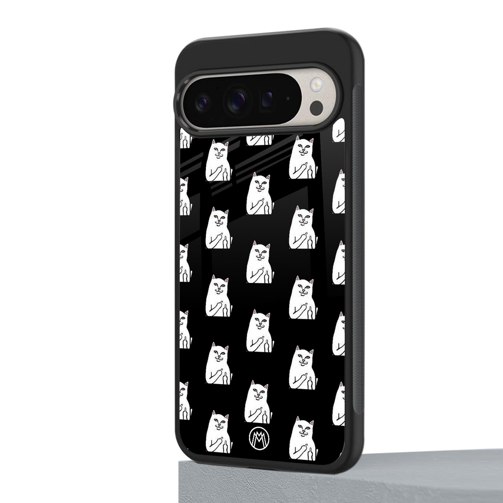 middle finger cat meme back phone cover | glass case for google pixel 9 pro