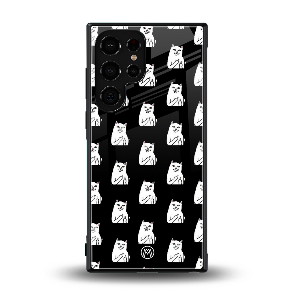 middle finger cat meme back phone cover | glass case for samsung galaxy s23 ultra