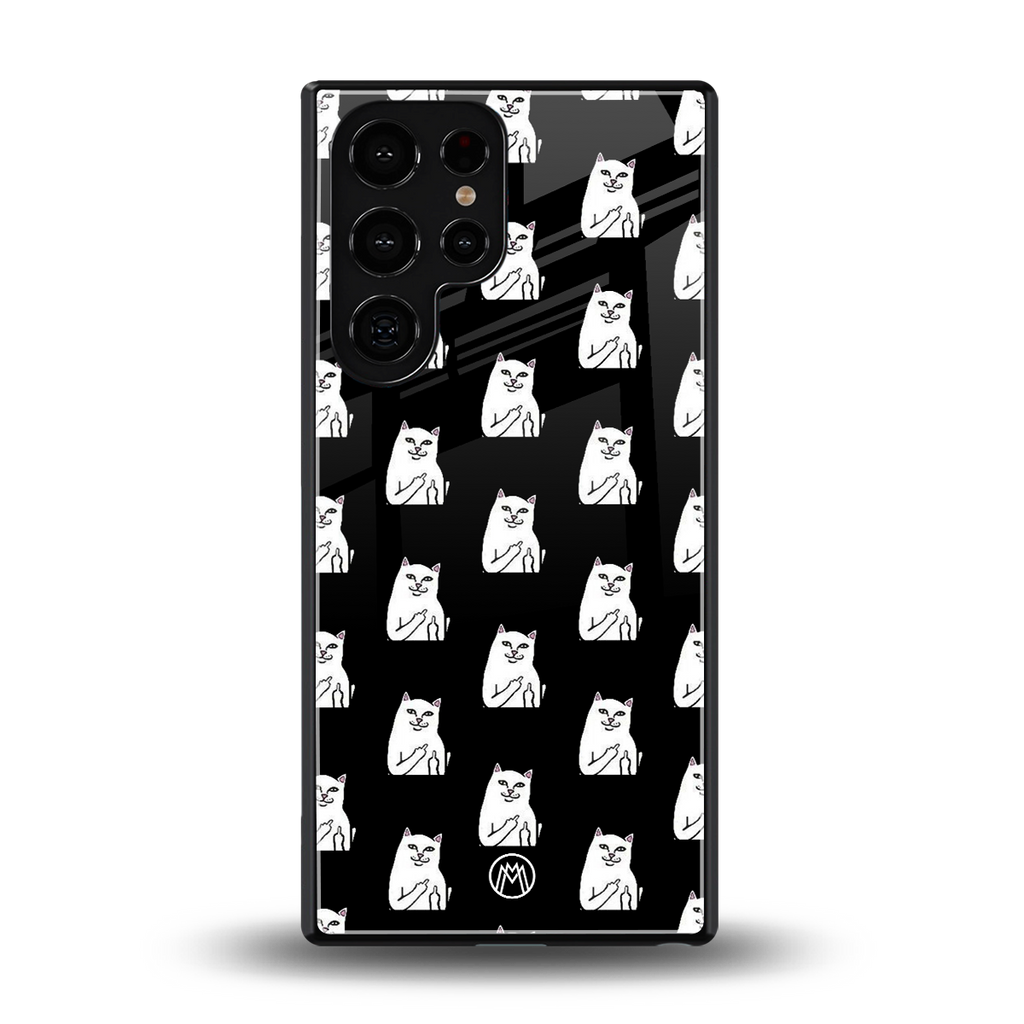 middle finger cat meme back phone cover | glass case for samsung galaxy s25 ultra