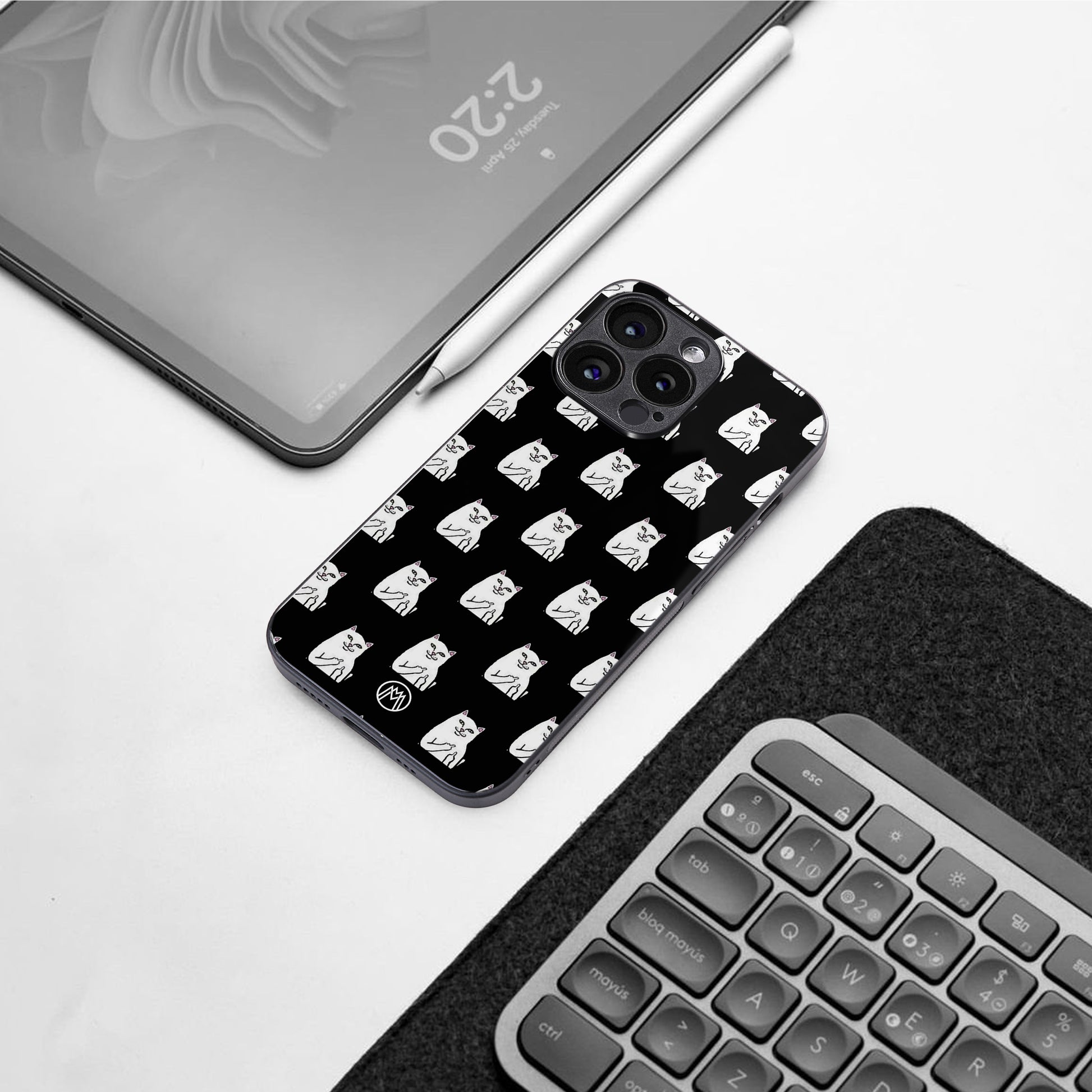 middle finger cat meme back phone cover | glass case for iphone 16
