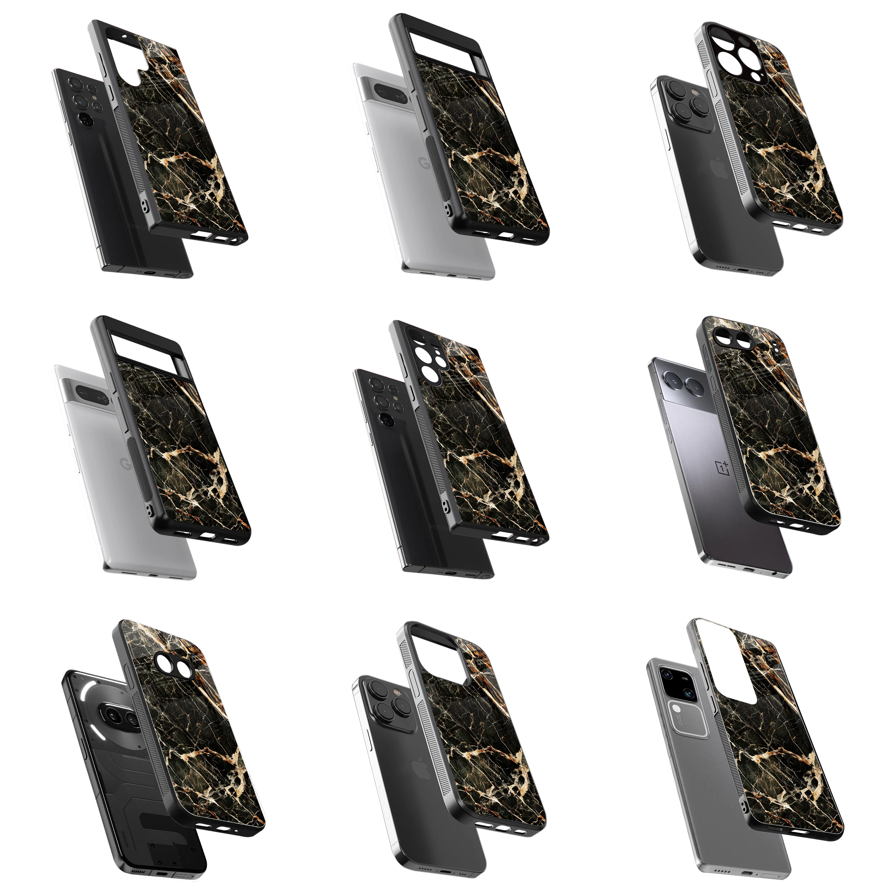 Durable Glass Back Mobile Case for iPhone, Samsung, OnePlus, Google Pixel, Redmi, Vivo, Oppo