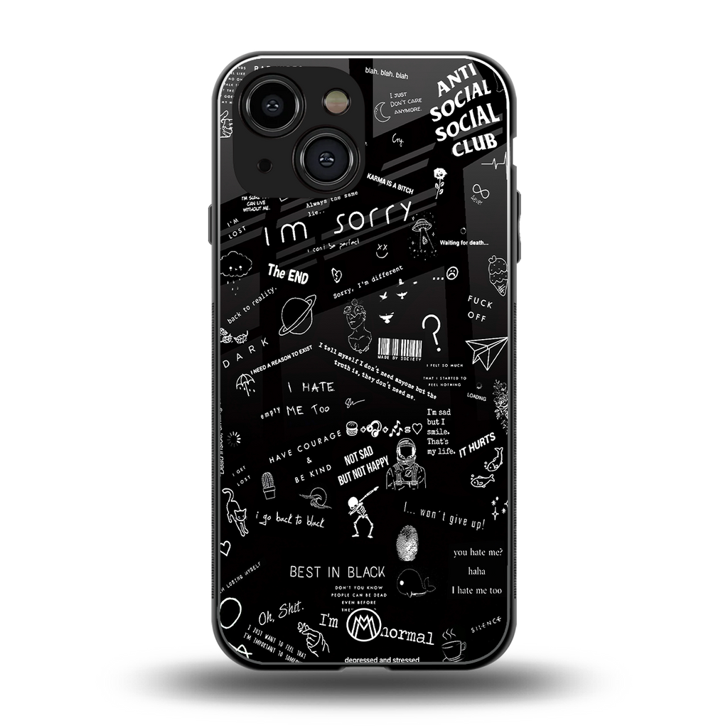 minimalistic black aesthetic collage back phone cover | glass case for iphone 13 mini
