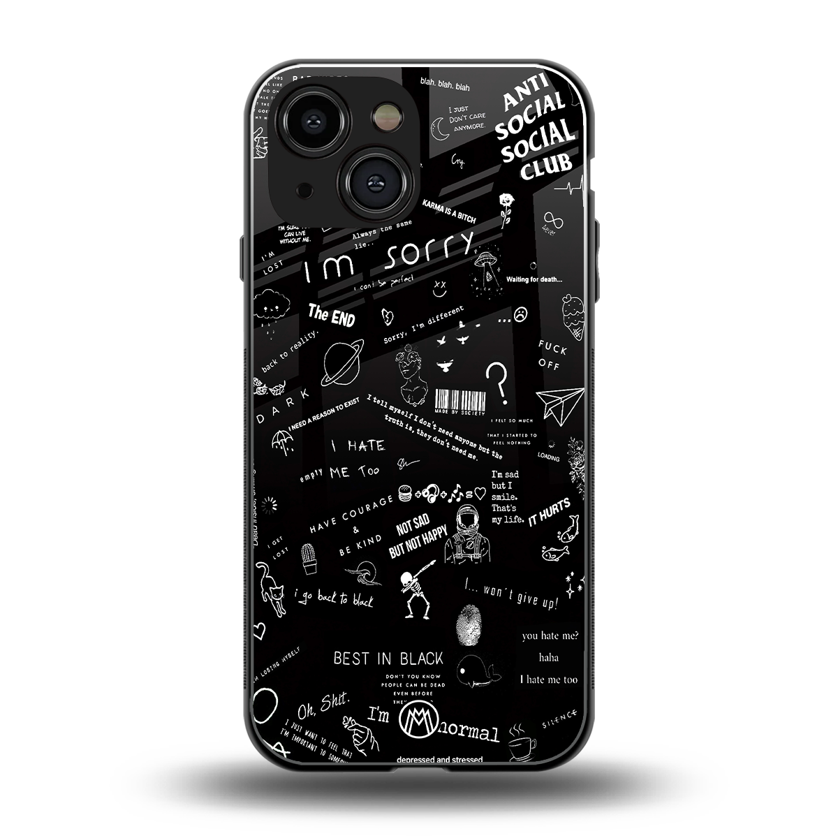 minimalistic black aesthetic collage back phone cover | glass case for iphone 13 mini