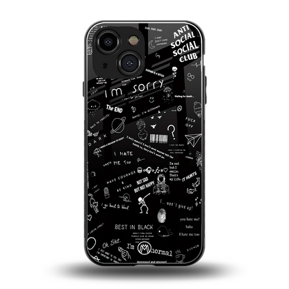 minimalistic black aesthetic collage back phone cover | glass case for iphone 13 mini