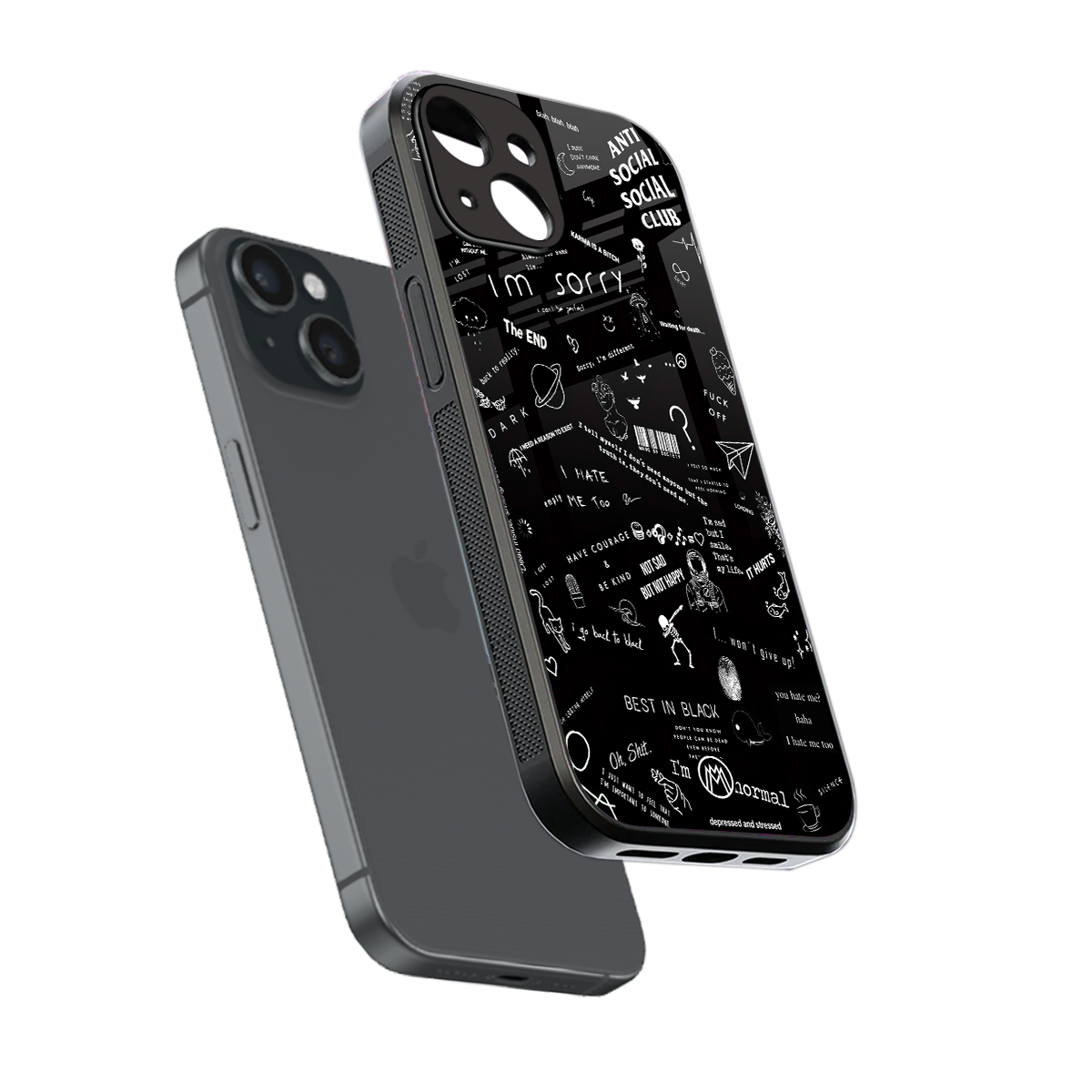 minimalistic black aesthetic collage back phone cover | glass case for iphone 13 mini