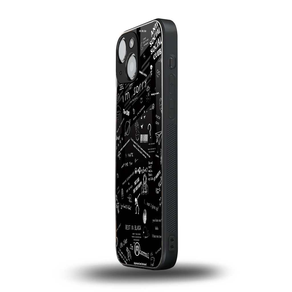 minimalistic black aesthetic collage back phone cover | glass case for iphone 13 mini