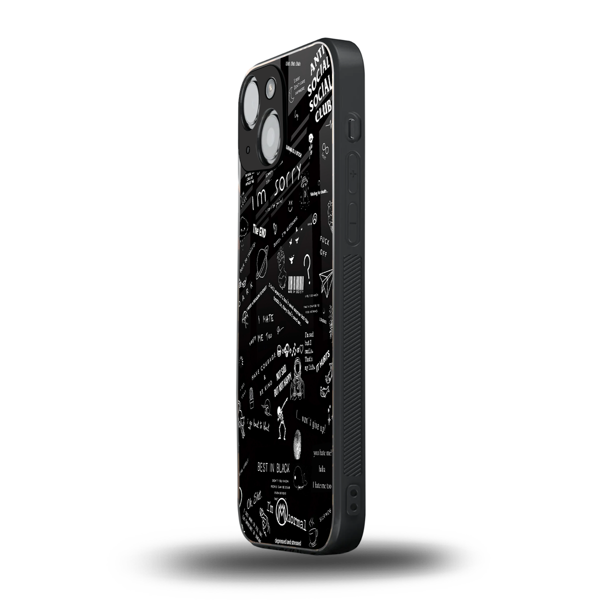 minimalistic black aesthetic collage back phone cover | glass case for iphone 13 mini