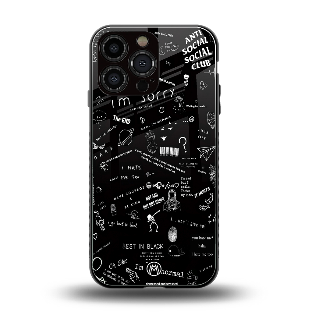 minimalistic black aesthetic collage back phone cover | glass case for iphone 13 pro max
