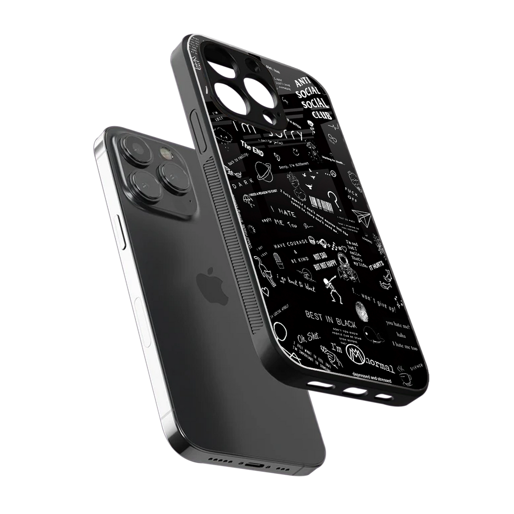 minimalistic black aesthetic collage back phone cover | glass case for iphone 13 pro max