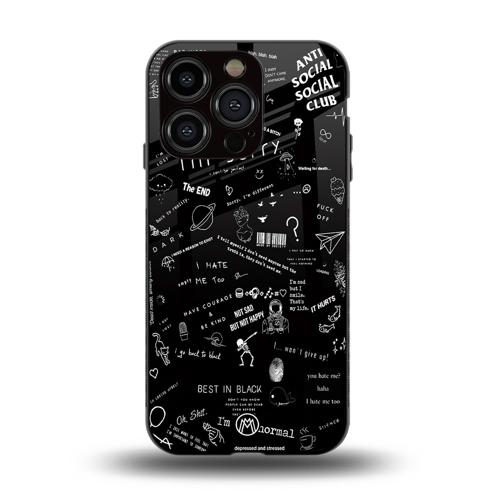 minimalistic black aesthetic collage back phone cover | glass case for iphone 13 pro