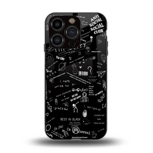 minimalistic black aesthetic collage back phone cover | glass case for iphone 13 pro