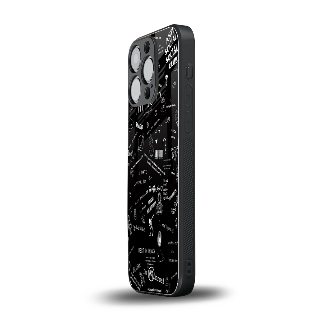 minimalistic black aesthetic collage back phone cover | glass case for iphone 13 pro