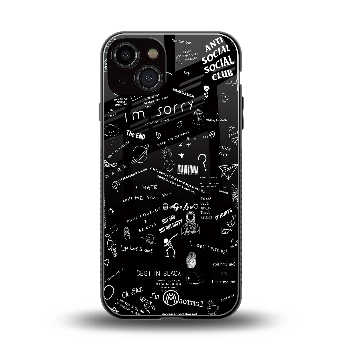 minimalistic black aesthetic collage back phone cover | glass case for iphone 13