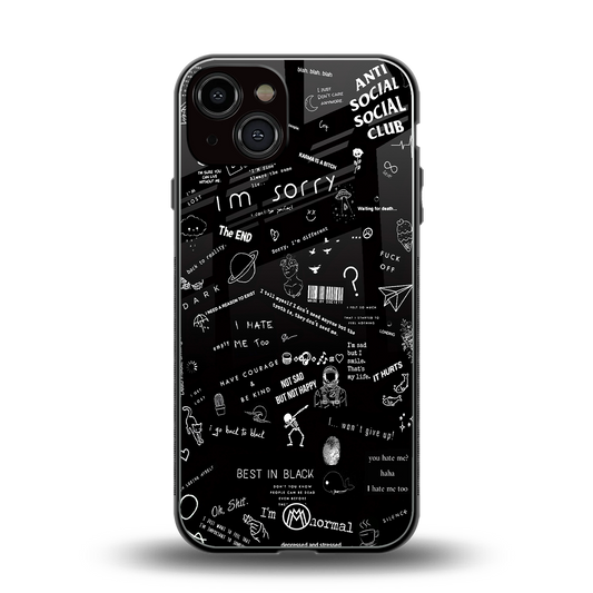 minimalistic black aesthetic collage back phone cover | glass case for iphone 13