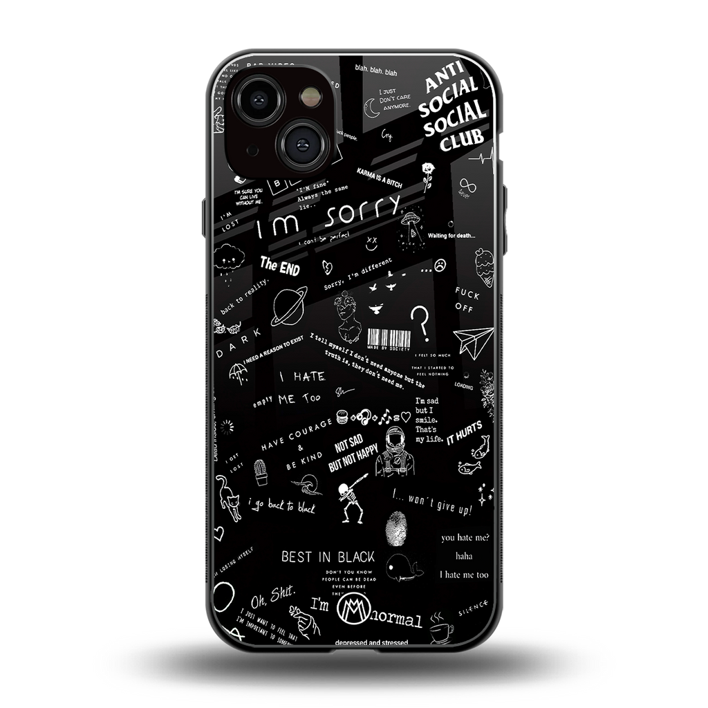 minimalistic black aesthetic collage back phone cover | glass case for iphone 15 plus