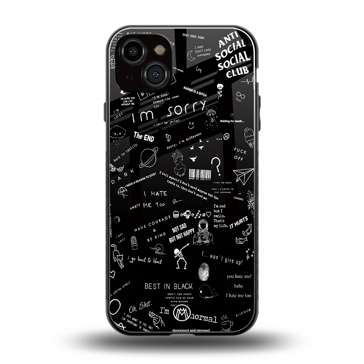 minimalistic black aesthetic collage back phone cover | glass case for iphone 15 plus